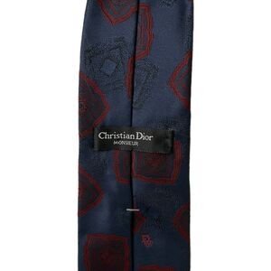 Christian Dior Monsieur Mens Silk Tie Red Blue Geometric Pattern Vintage Necktie